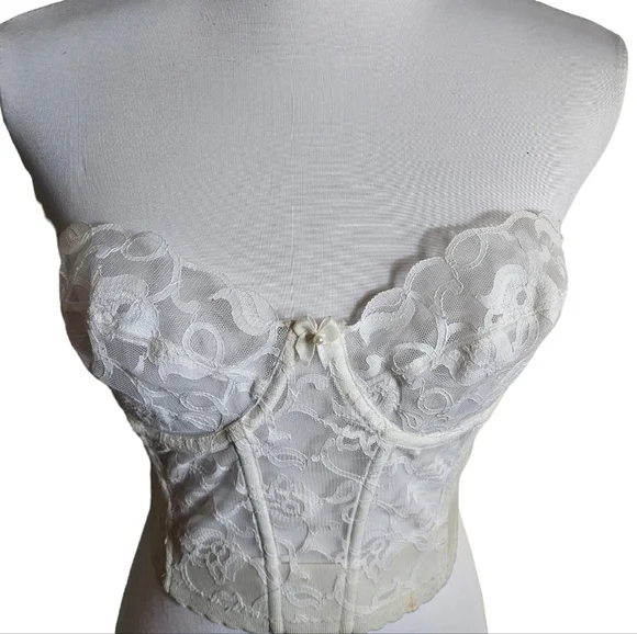 Vintage Gold Label Victorias Secret White Lace Bustier Bra Corset Sz 36B Bridal - Picture 2 of 15